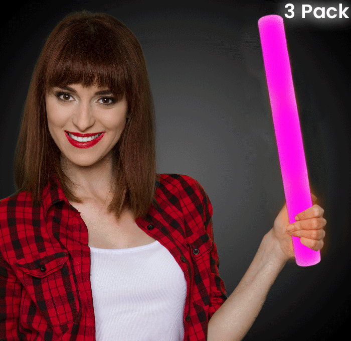 LED Light Up 18 Pink Foam Sticks - Pack of 3